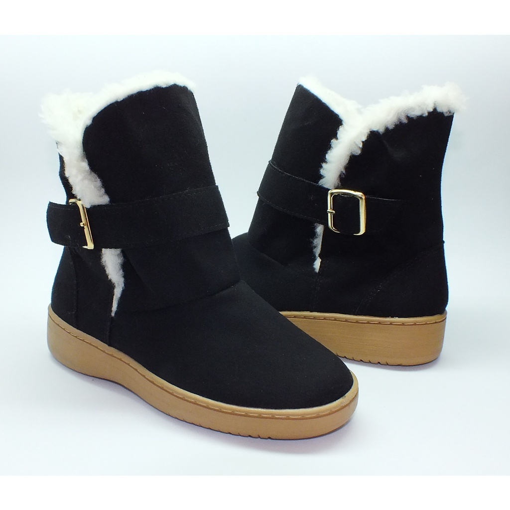 Botinhas de Pelo e Lã Camurça Frio Inverno Neve
