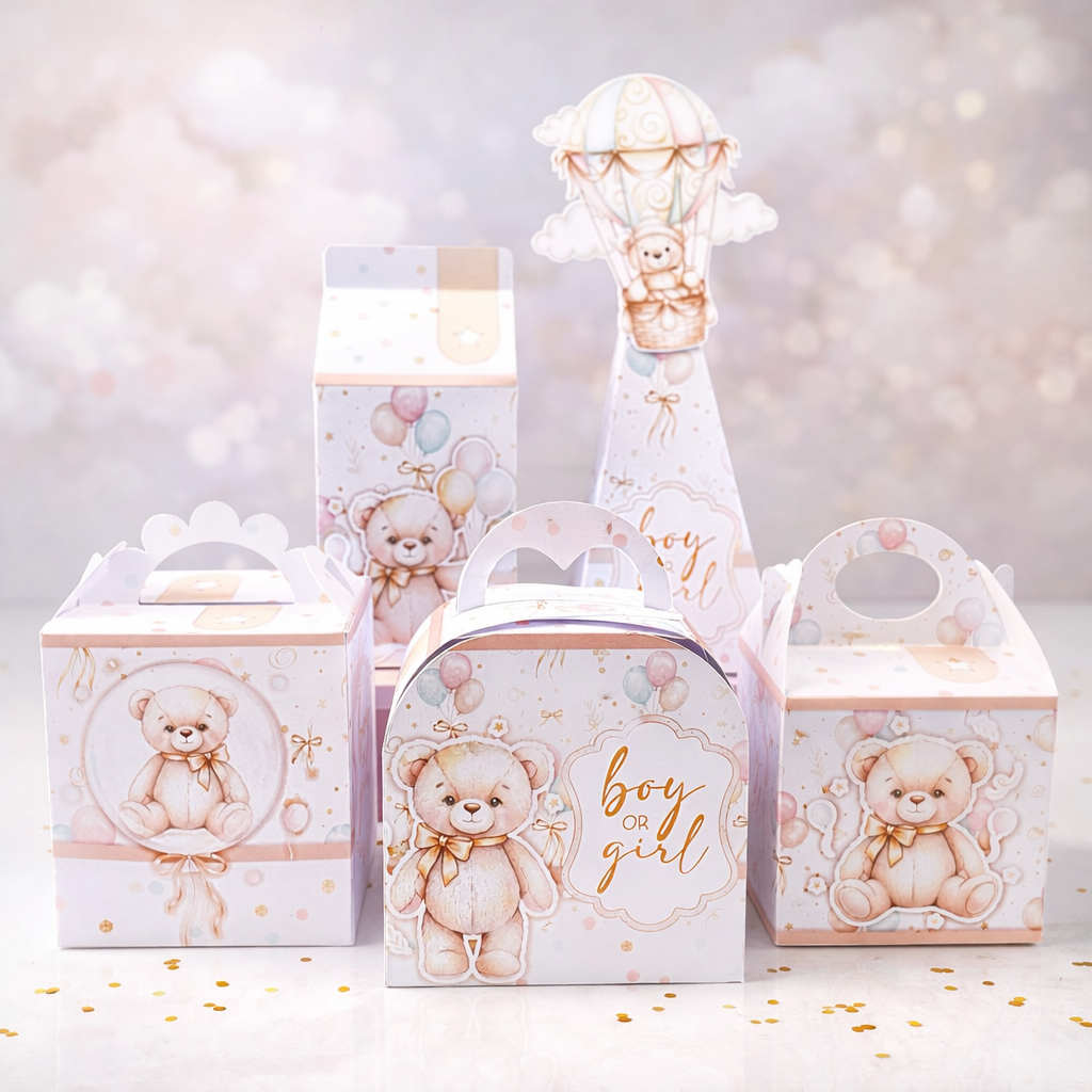 Caixinhas personalizadas Urso Aquarela Chá Revelação - Lembrancinhas Personalizadas PEGUE E MONTE