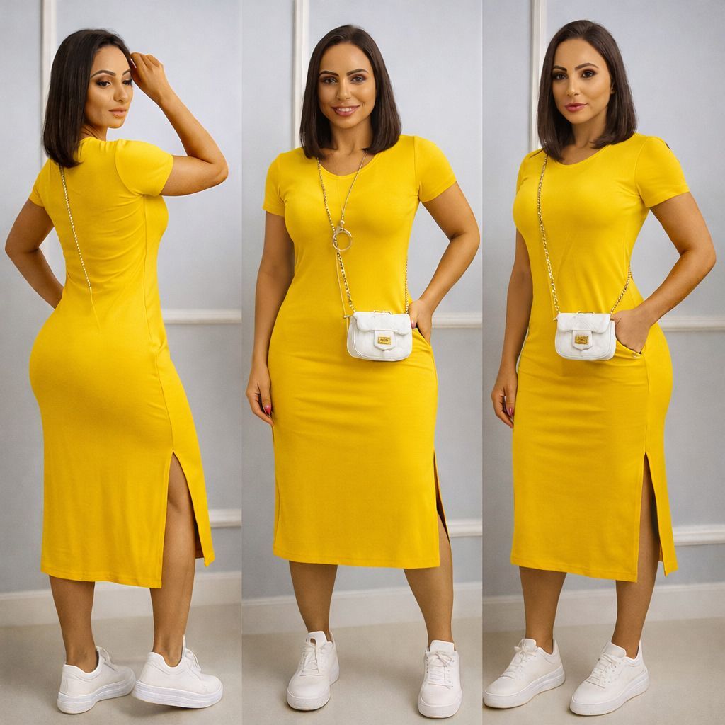 Vestido MIDI com Bolso e Fendas Laterais: Moda Evangélica. Feito de viscoLycra Premium, Conforto e Elegância em uma peça