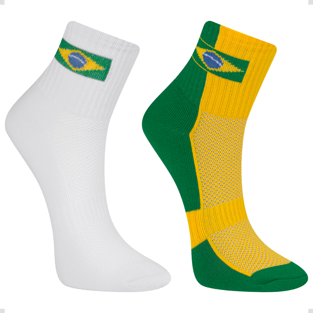 Kit 2 Pares Meia Copa do Mundo Brasil Poliamida Cano Médio Unissex Listrada Bandeira Performance em Oferta na Shopee