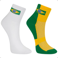 Kit 2 Pares Meia Brasil Poliamida Patriota Cano Médio Unissex Listrada Bandeira Performance