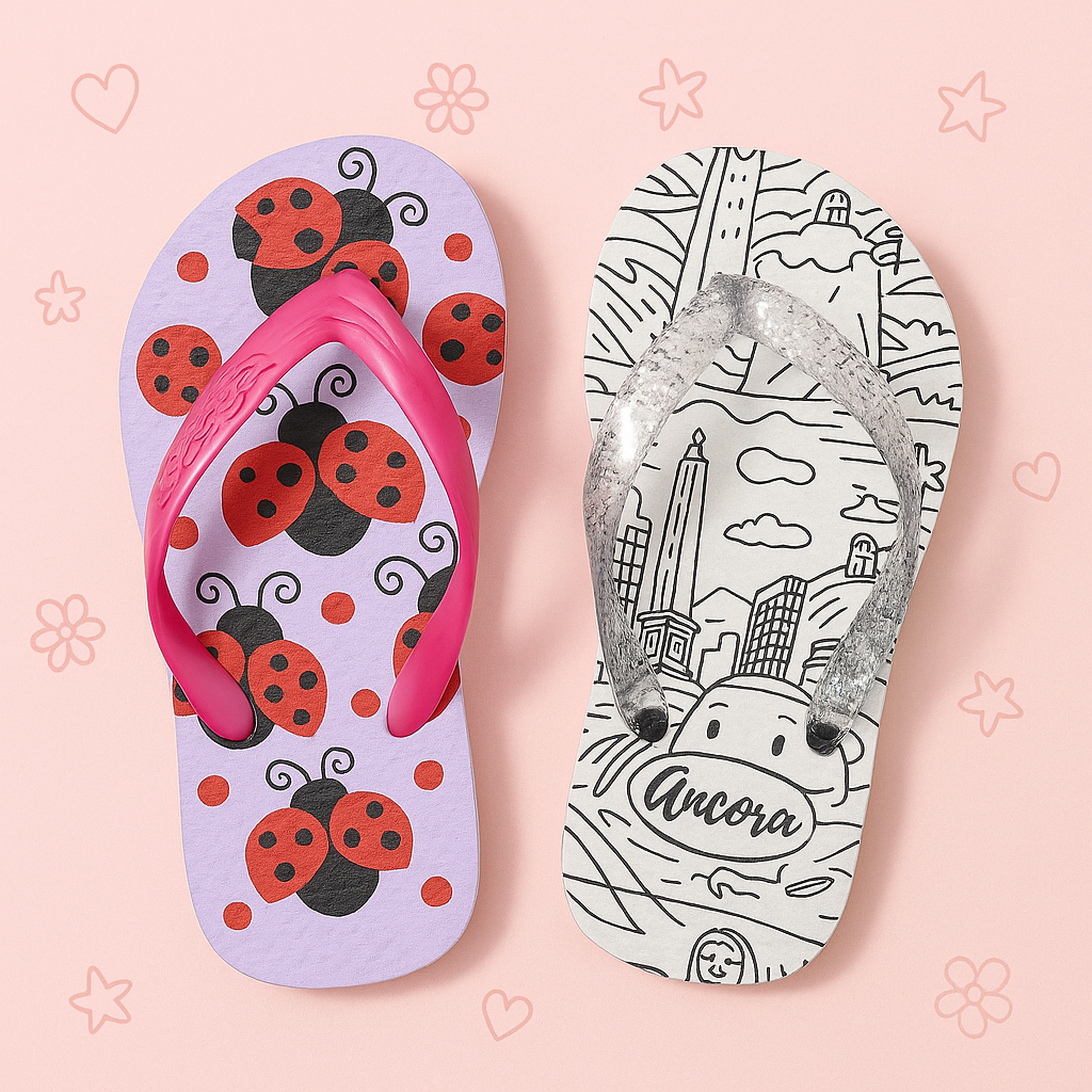 Kit 2 Pares Chinelo Infantil Joaninha + Chinelo Colorir Leve