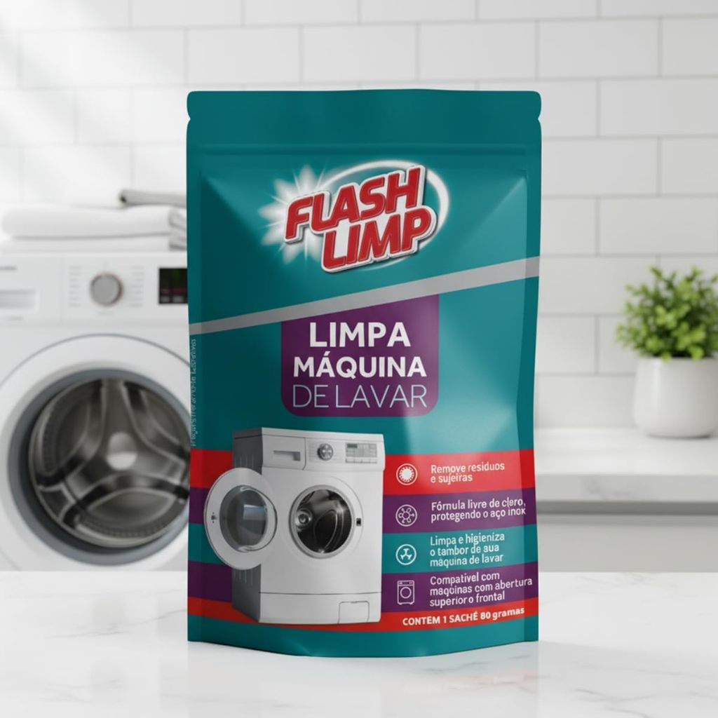 Limpa Máquina de Lavar Roupas Flash Limp 80g Elimina Odor e Residuos de Amaciante