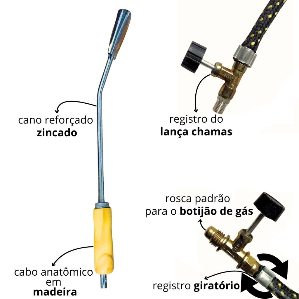 Maçarico Acendedor Churrasqueira Lança Chamas 75Cm Sapecador