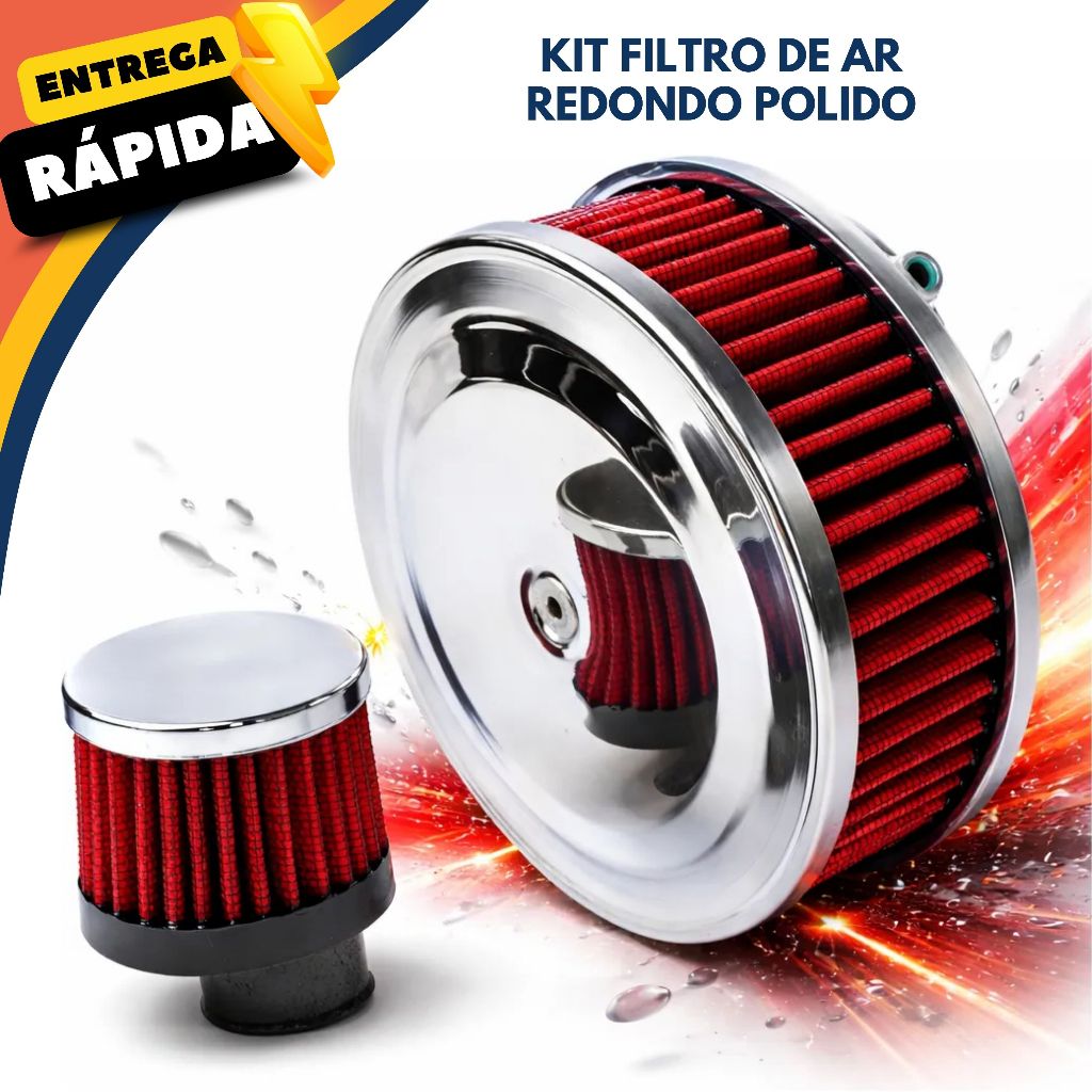 KIT FILTRO DE AR ESPORTIVO + FILTRO DE ÓLEO VW MOTOR A AR REDONDO POLIDO VOLKSWAGEN VINTAGE