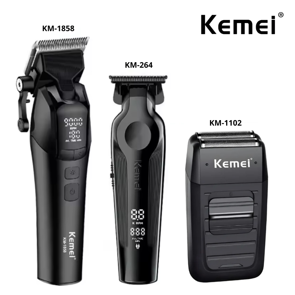 KIT Profissional KEMEI Máquina de Cortar km-1858 +Acabamento km-264 +Shaver km-1102 - Bivolt