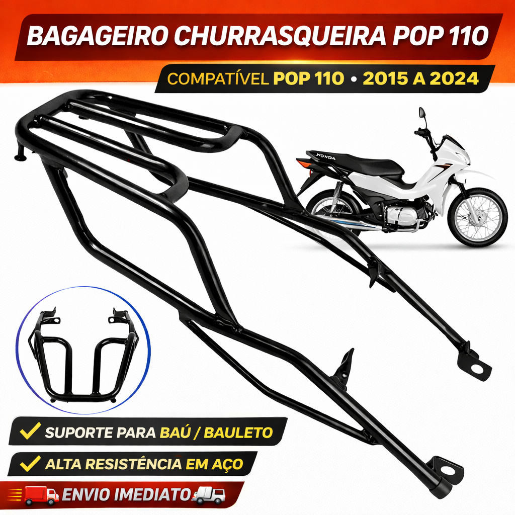 Bagageiro Churrasqueira Pop 110 Suporte Baú Aço Preto 2015 a 2024 em Oferta na Shopee