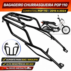 Bagageiro Churrasqueira Honda Pop 110i Suporte Baú Aço Preto 2016 a 2024 Tubo Reforçado