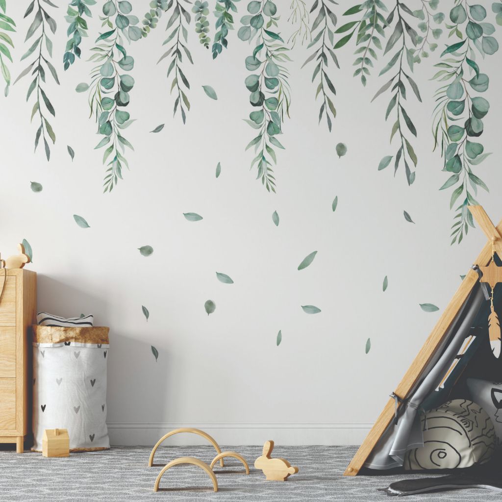 Adesivo Para Parede Folhagem, Safari, Quarto Infantil, Adesivo Transparente Floral, Raminhos