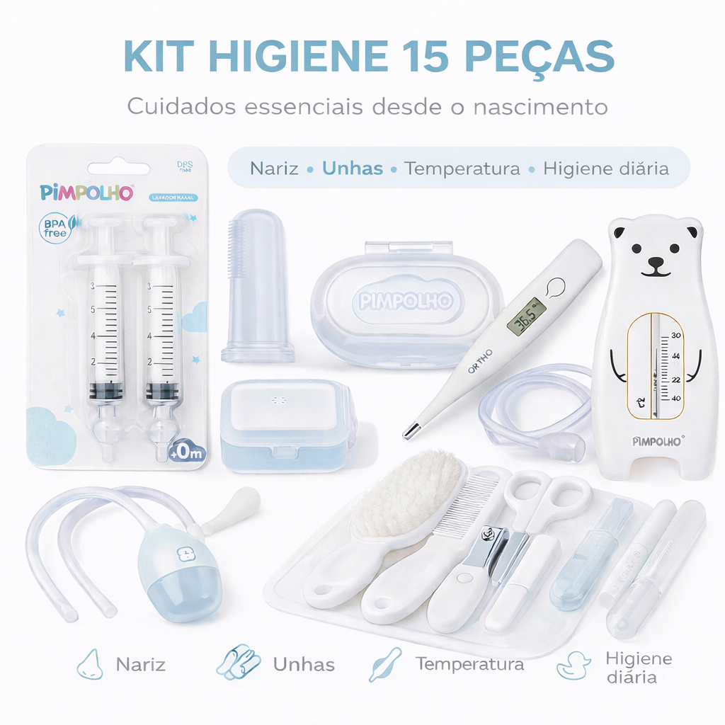 Kit Higiene Bebê Completo 15 Peças Neutro Pimpolho e Buba Chá Revelação em Oferta na Shopee