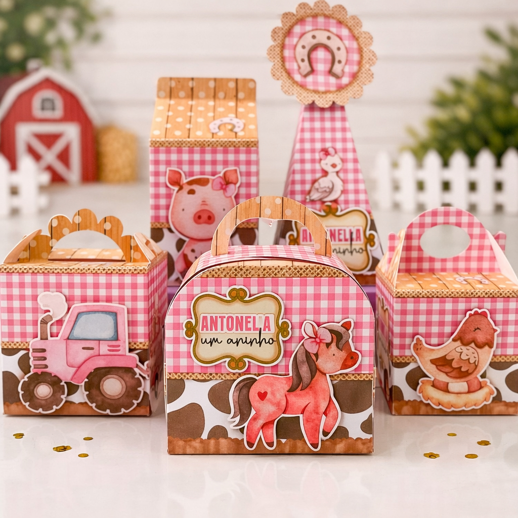Personalizados FAZENDINHA ROSA | Caixinhas Personalizadas | Lembrancinhas | Pronto para Montar