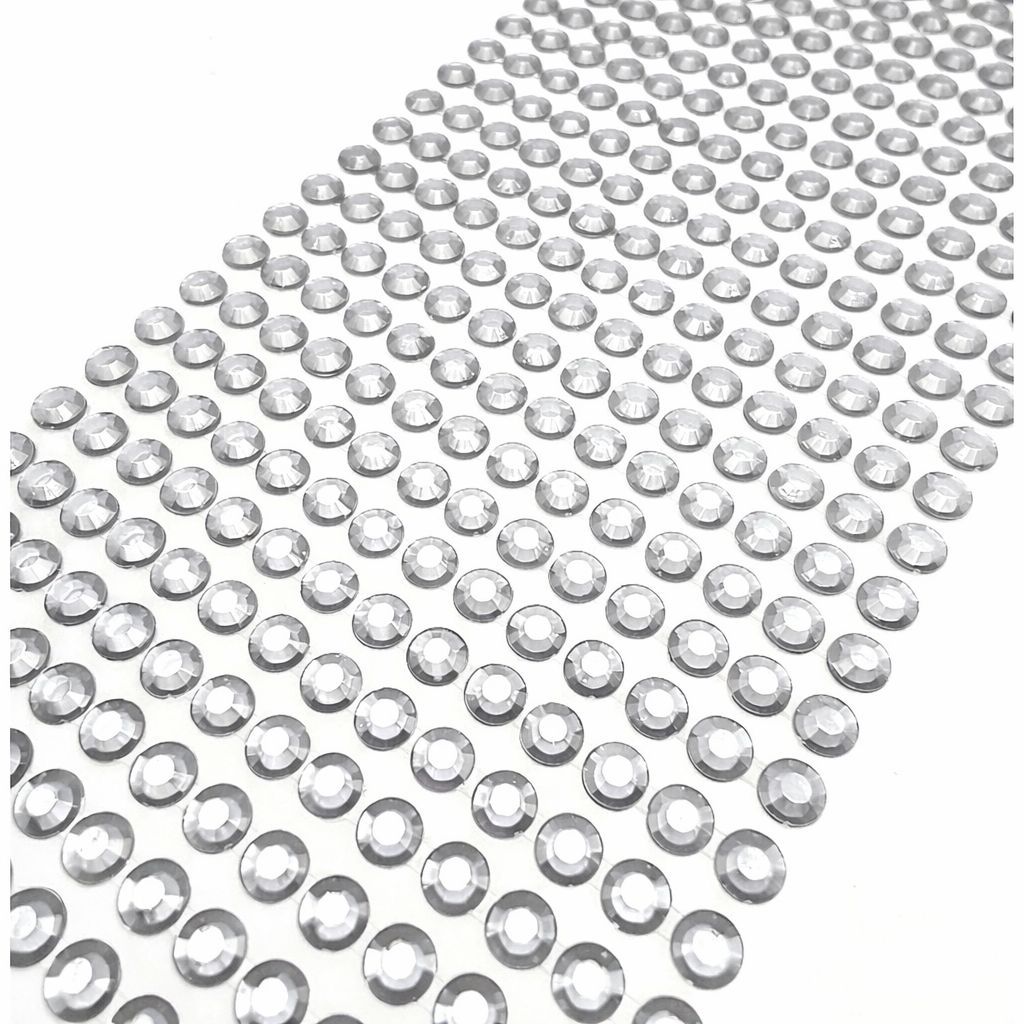 Cartela Adesivo Strass 1mm ,2mm, 3mm, 5mm, 6mm , 8mm Kit 4 pçs para Artesanato Cor Prata Decoração