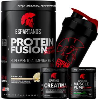 KIT Whey Protein Fusion + Creatina + Pré Treino, Shaker - ESPARTANOS em Oferta na Shopee