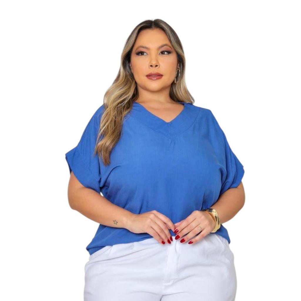 BLUSA PLUS SIZE ELEGANTE  DECOTE V, EM VISCOLINHO em Oferta na Shopee