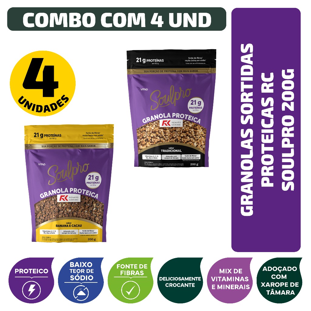 Combo Granolas Sortidas Proteicas Soulpro 200g - 4 Unidades