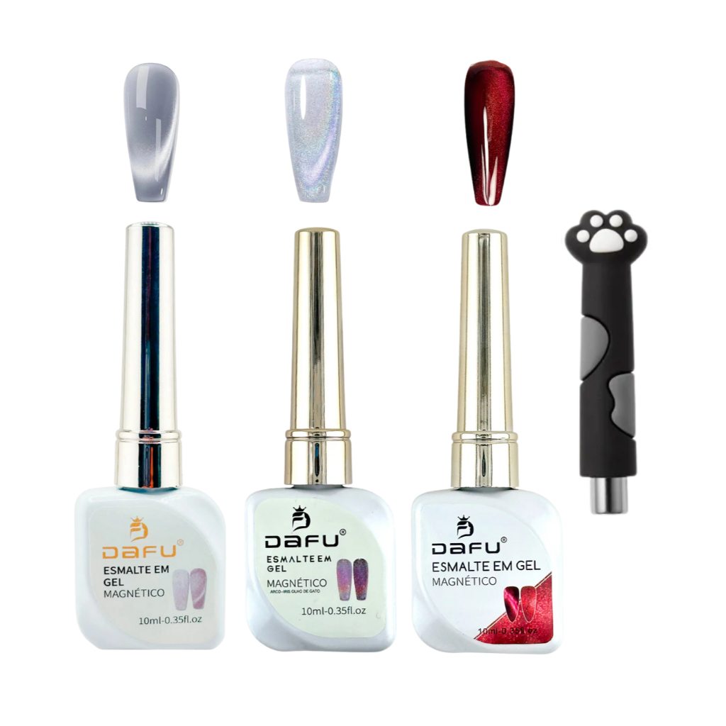 Esmalte em Gel + Imã UV Magnetico Vermelho Prata Holográfico 10ML Dafu