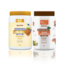 Kit Creme de Pentear Óleos Africanos + Gelatina Capilar Linhaça Dourada 1Kg bn.Cachos