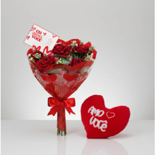 Rosas Vermelhas Para Presentes Buquê Com Cartão e Pelúcia de Coração em Oferta na Shopee