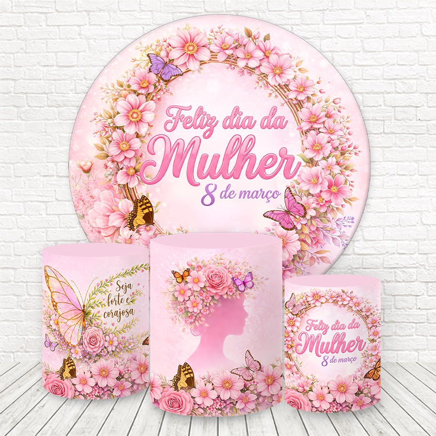 Painel Redondo e Capas Festa Tecido Sublimado 3D Dia das Mulheres em Oferta na Shopee