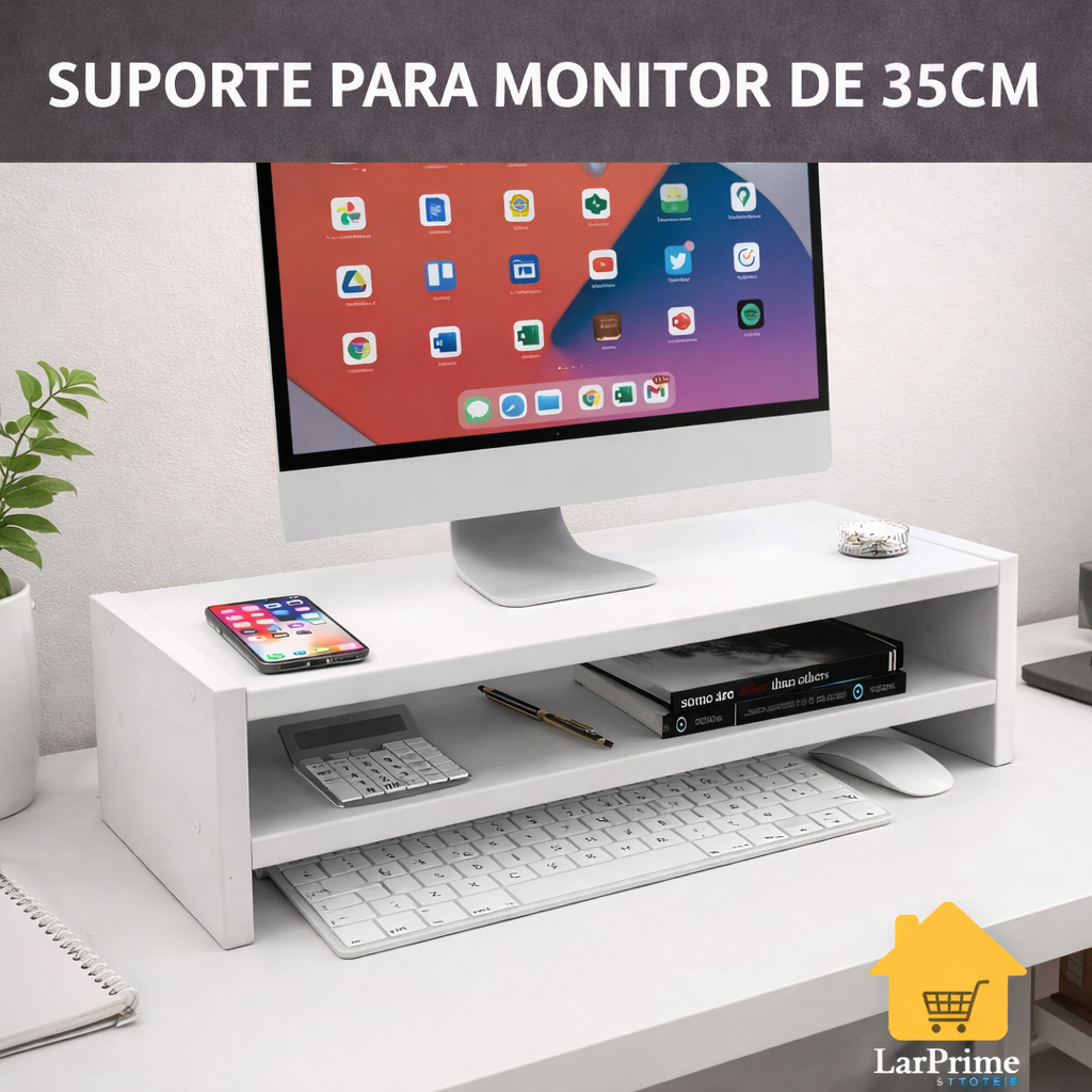 Suporte Base MDF 35CM P/ Monitor Notebook Mesa Apoio Escritório Quarto Sala Placa Chapa Prateleira