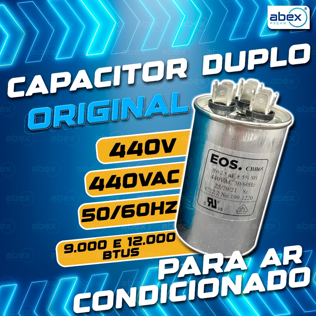 Capacitor Duplo Ar Condicionado 30+2,5uf CBB65 EOS Original em Oferta na Shopee