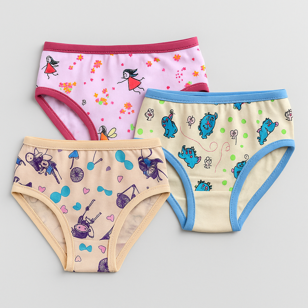 Kit 3 Calcinhas Infantis Juvenis Meninas Modelo Tanga Com Tecido de Algodão Confortável Estampas Sortidas