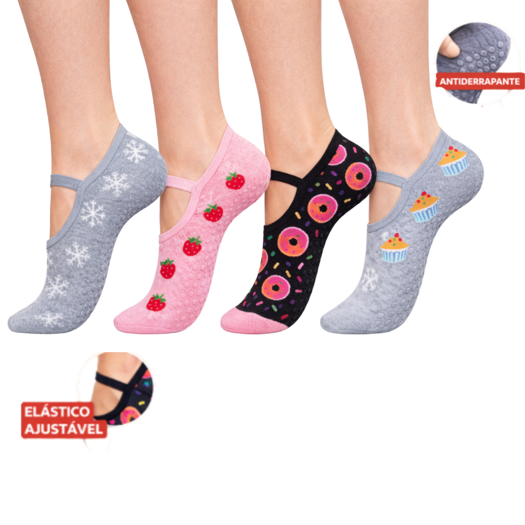 Meia Antiderrapante Feminina com Elástico | Pilates Yoga Academia | Conforto Premium em Oferta na Shopee