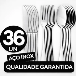 Conjunto Jogo de Talheres 36 peças Aço Inox 12 Facas 12 Garfos e 12 Colheres de Mesa Casa Para Restaurante