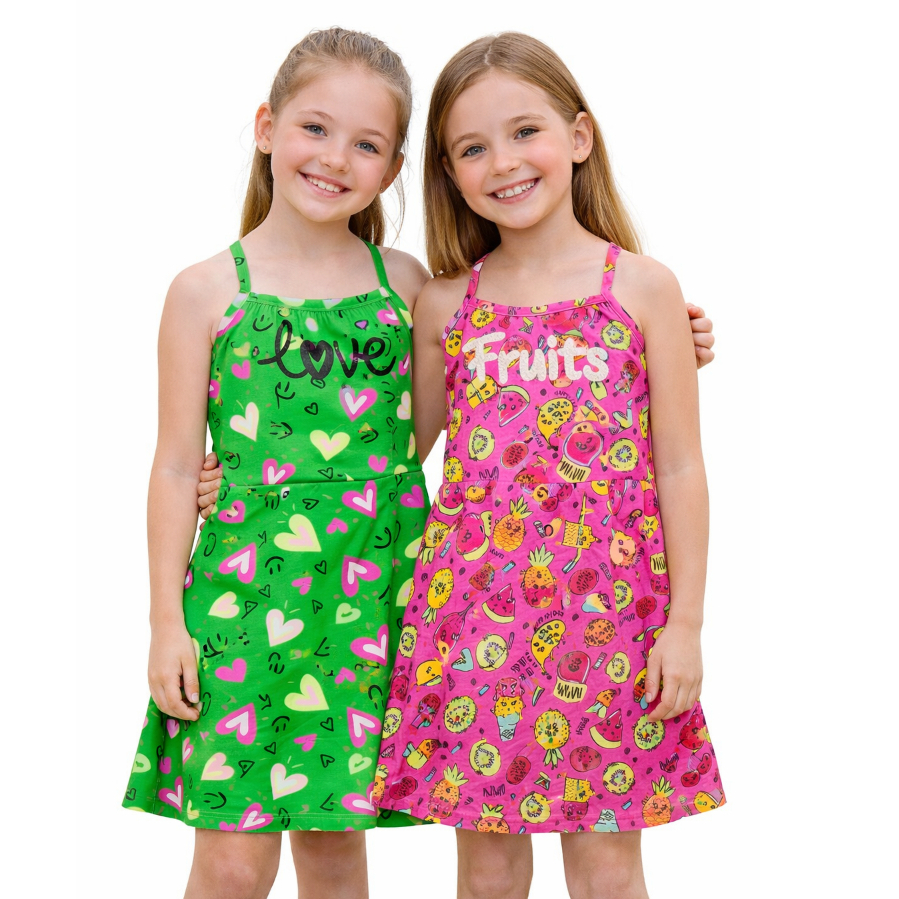 Kit 2 Vestidos de Alça Infantil Menina | Estampas Sortidas | Tamanho 6 ao 10 | Confortável e Leve