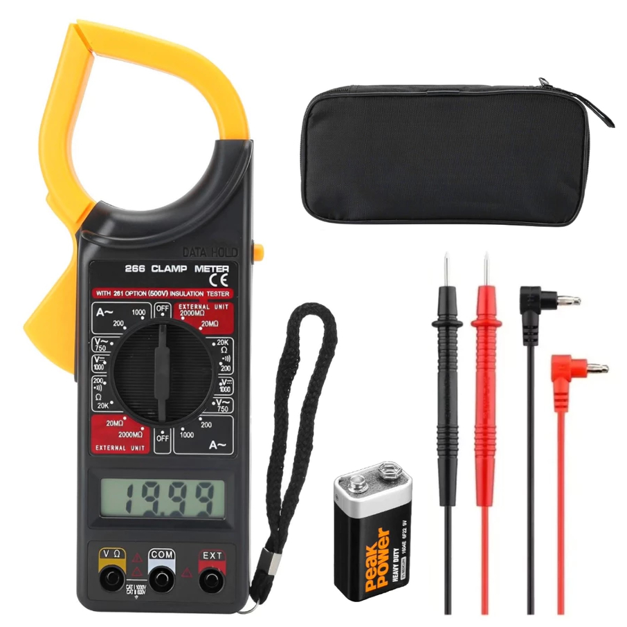 Alicate Amperímetro Digital ferramenta Portátil C/ Estojo C/ Bateria Voltimetro Multímetro