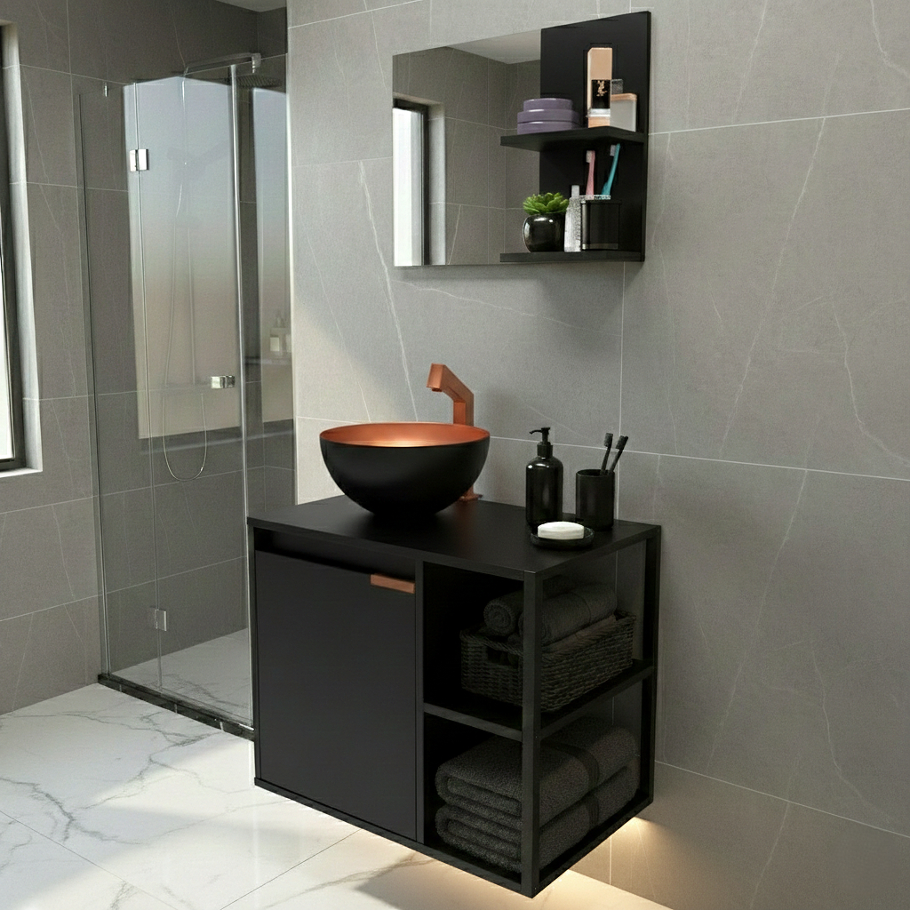 Kit Completo para Banheiro com Gabinete Industrial, Espelho e Cuba em Oferta na Shopee