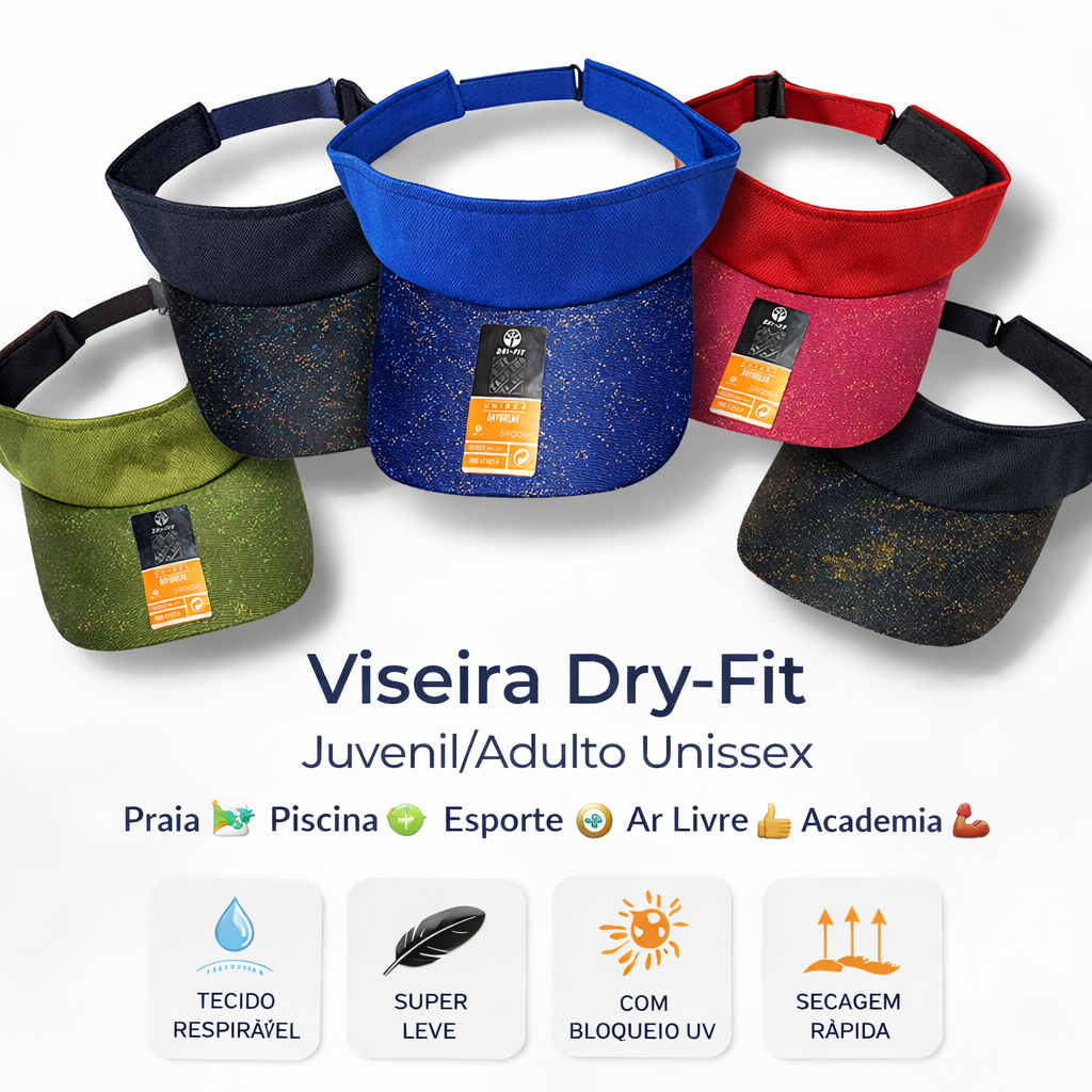 Viseira Dry-fit Juvenil/Adulto Unissex Praia Piscina Esporte Ar Livre Academia