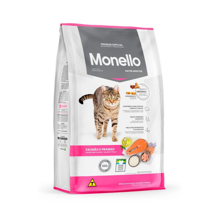 Ração Monello Gato Adulto Premium Salmão e Frango 10 kg – Nutrição Completa e Sabor Irresistível