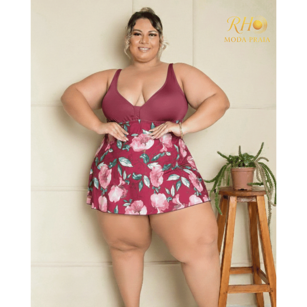 Maiô Plus Size com Saia Estampada | Bojo Removível | Combinação Exclusiva de Estampa | Forrado em Oferta na Shopee