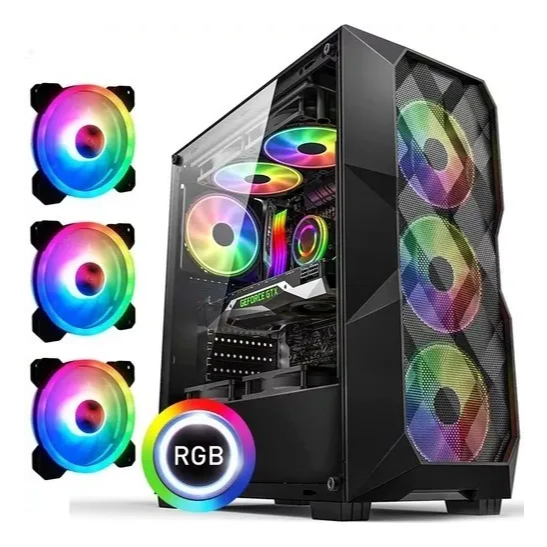 Gabinete Gamer Com 3 Fans Cooler Rgb Lateral Em Vidro Cor Rainbow GB1710