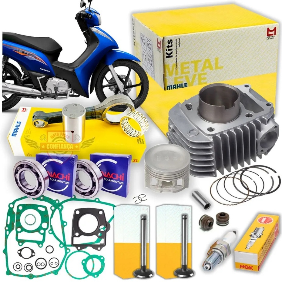 Kit Motor Biz 125 Cilindro Metal Leve + Biela Válvulas Rolamentos