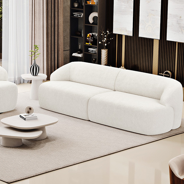 Sofá 3 Lugares Curvo Orgânico Para Sala Living 250cm Barolo L06 Bouclê Branco - Lyam Decor em Oferta na Shopee