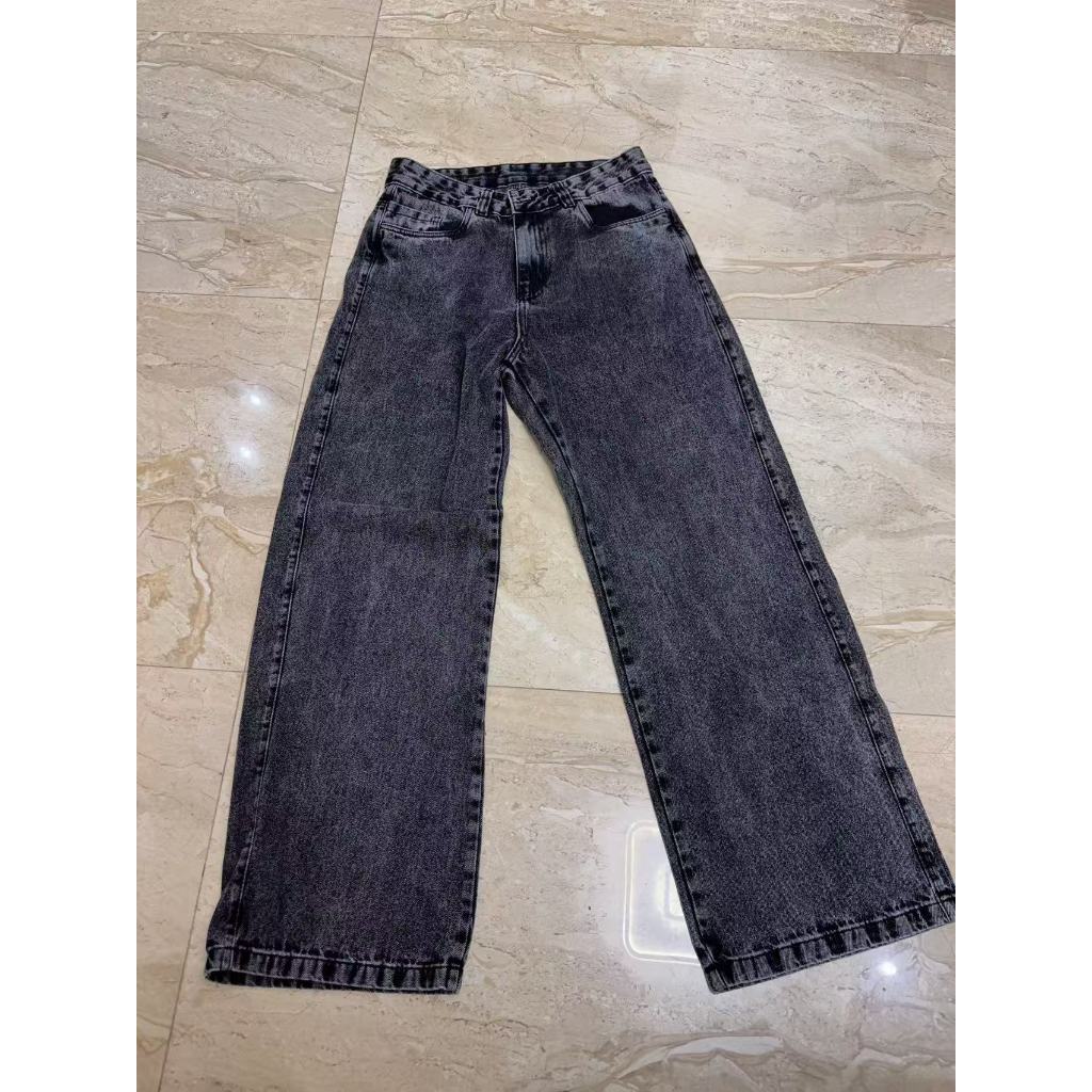 Calça Jeans Feminina Wide Leg Pantalona Cinza Grafite 100% Jeans Não Estica do 36 ao 44