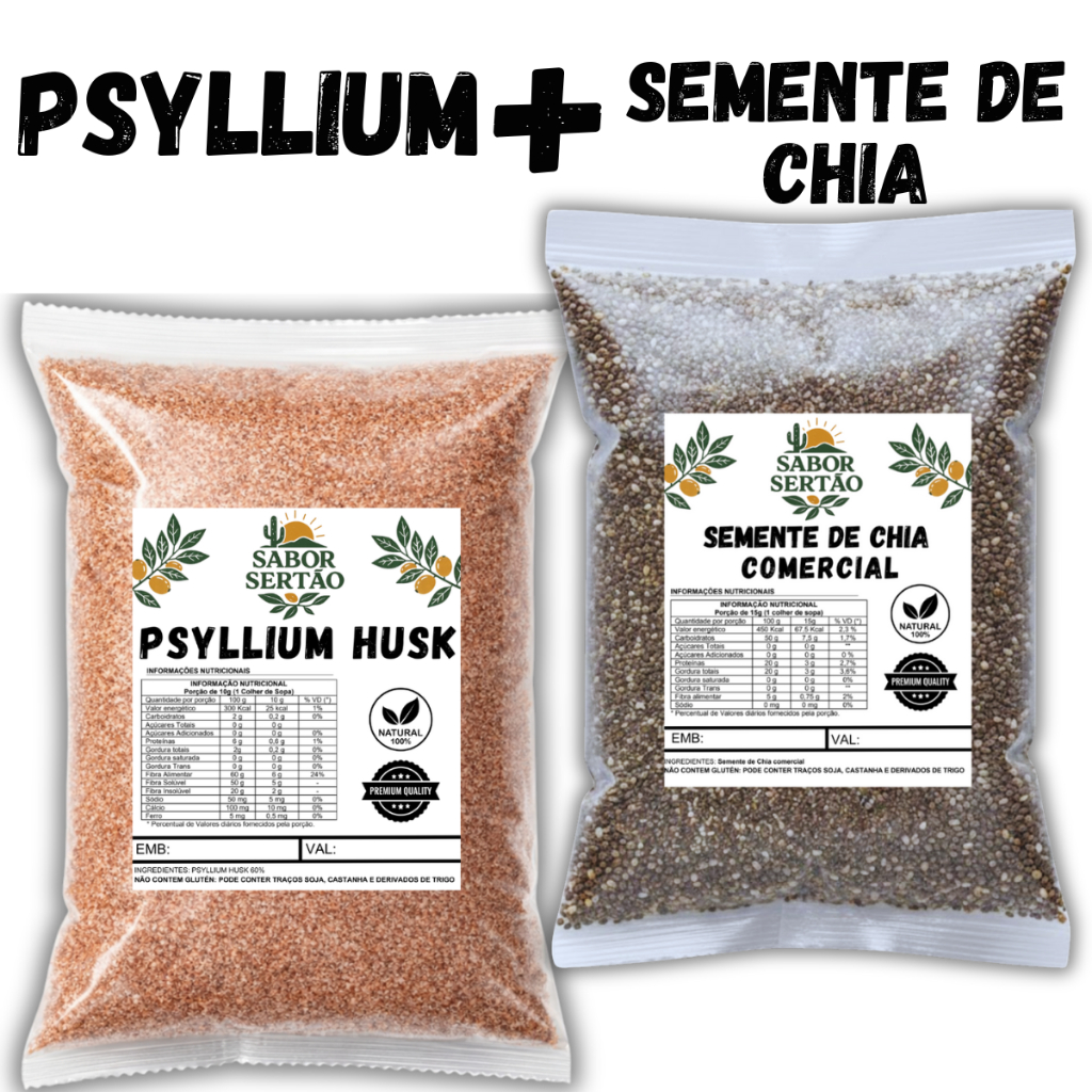 kit Psyllium Husk + Semente de Chia 100% Natural em Oferta na Shopee