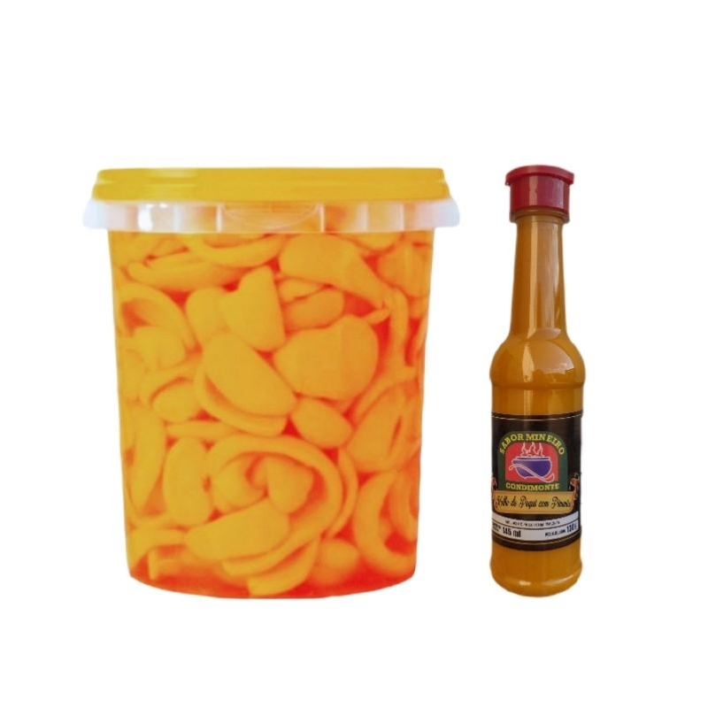 Pequi Fatiado 100% Natural Balde 2.2 Litros+Molho de Pequi com Pimenta 145 ml
