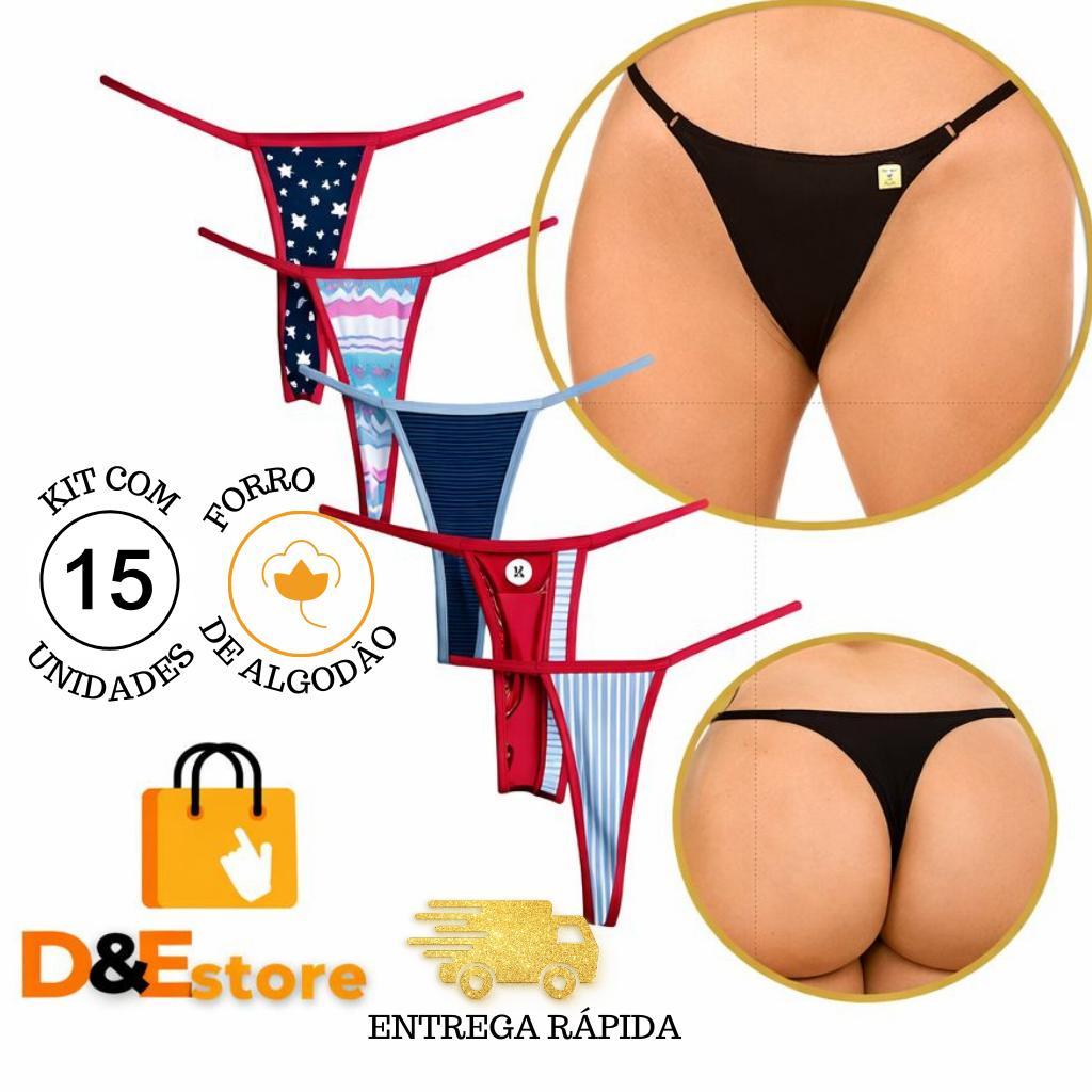 Kit 15 Calcinhas Fio Dental Feminina Forro Algodão Confortável Estampas Diversas