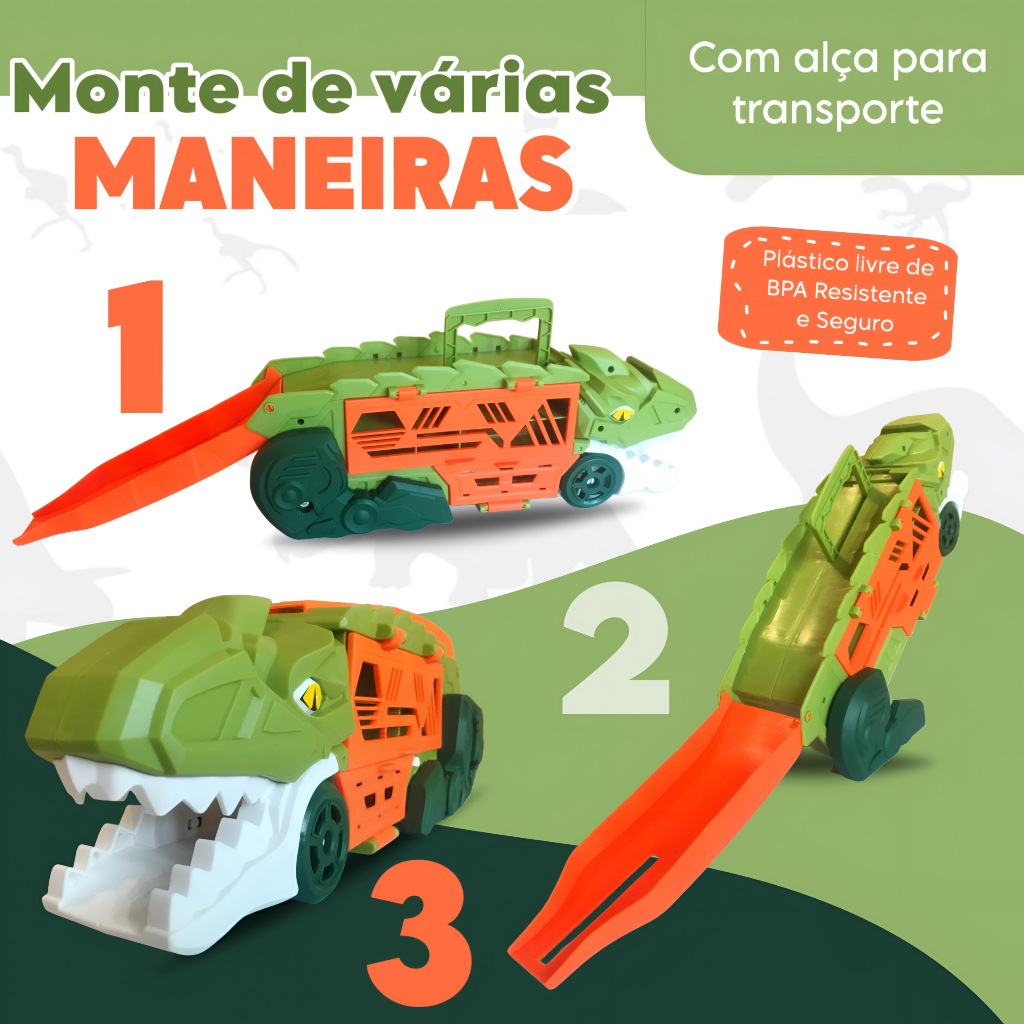 Brinquedo Dinossauro Caminhão Engole Carros c/ 6 Carrinhos Inclusos