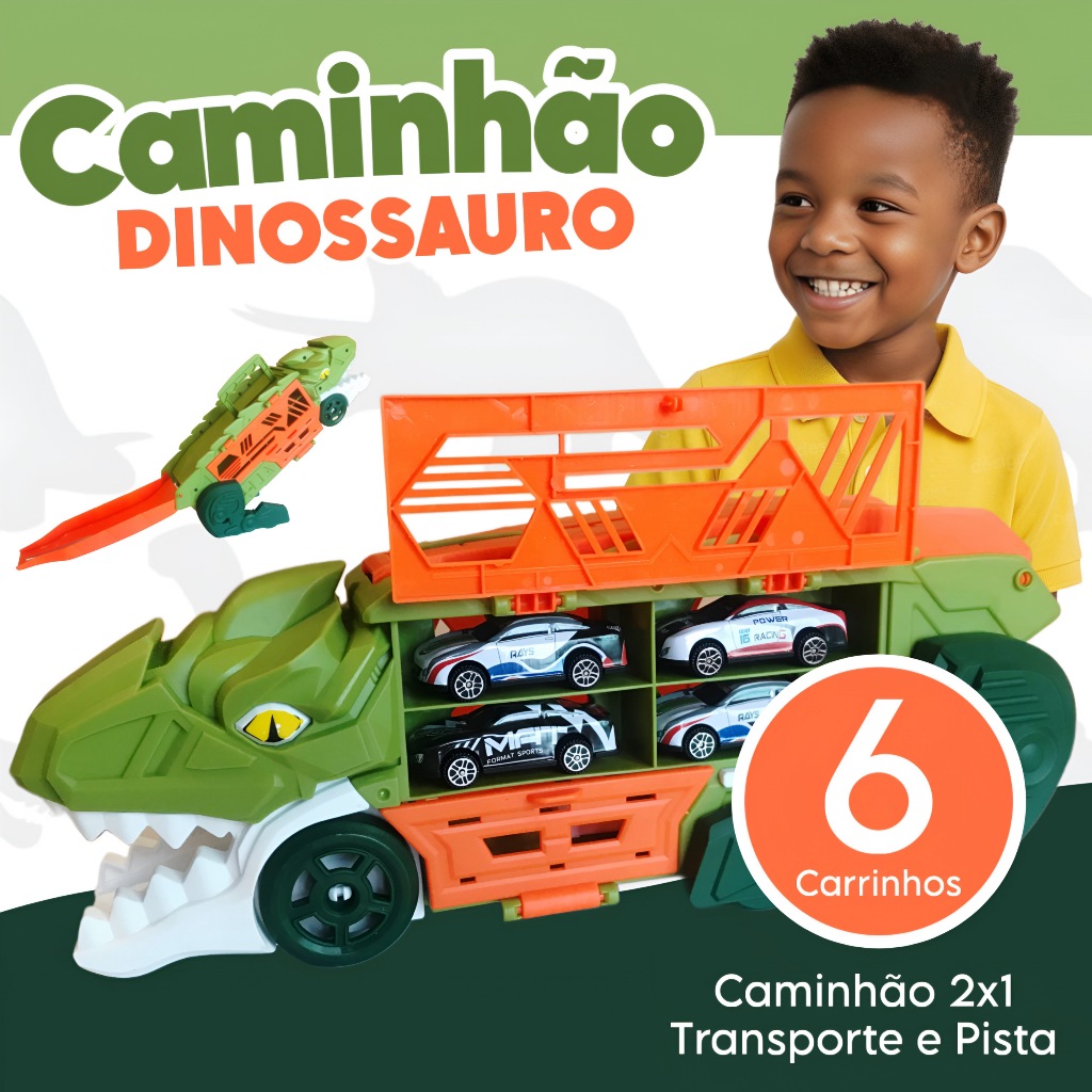 Brinquedo Dinossauro Caminhão Engole Carros c/ 6 Carrinhos Inclusos em Oferta na Shopee
