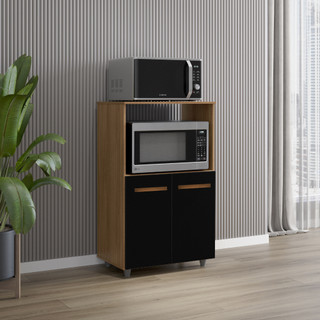Armario Multiuso 2 Pts Forno Microondas Ou Bebedouro Tais Cor Savana/Preto - TrialMoveis