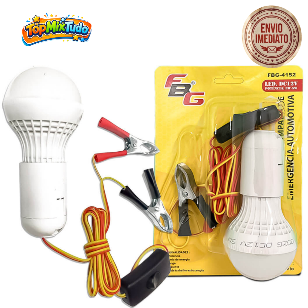 Lâmpada Emergência Automotiva 12V Led Garra Jacaré Mecânico