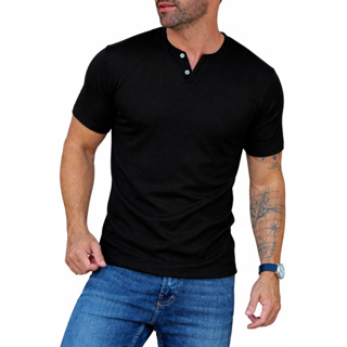 Camiseta Henley Masculina Slim Fit MCurta 2 Botões - 5 Cores para sua Escolha em Oferta na Shopee