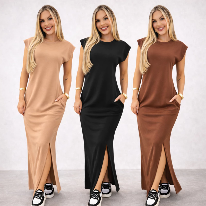 "Vestido Longo Casual: 58% OFF! 🖤"