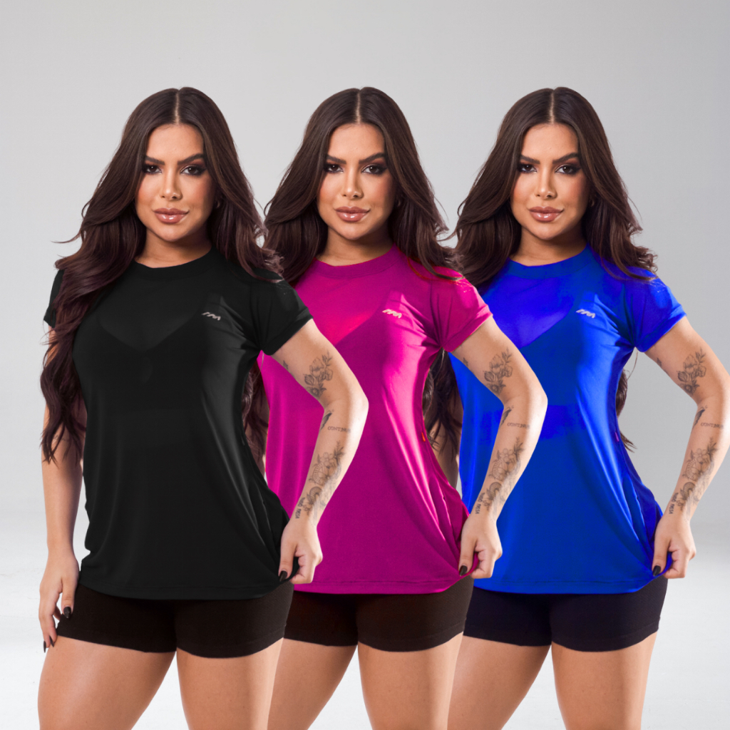 Kit C/3 Blusa Feminina De Tule Transparente Academia Fitness Camisão Fitness Treino
