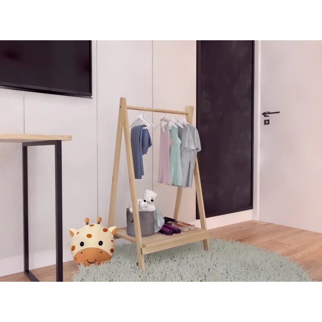 Arara Infantil Montessoriana Madeira Pinus Cabideiro Roupas Criança Organizador Quarto Baby Decoração