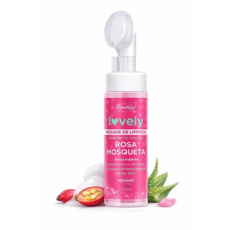 Mousse de Limpeza Facial Rosa Mosqueta 150ml Lovely Vegano Hidratante
